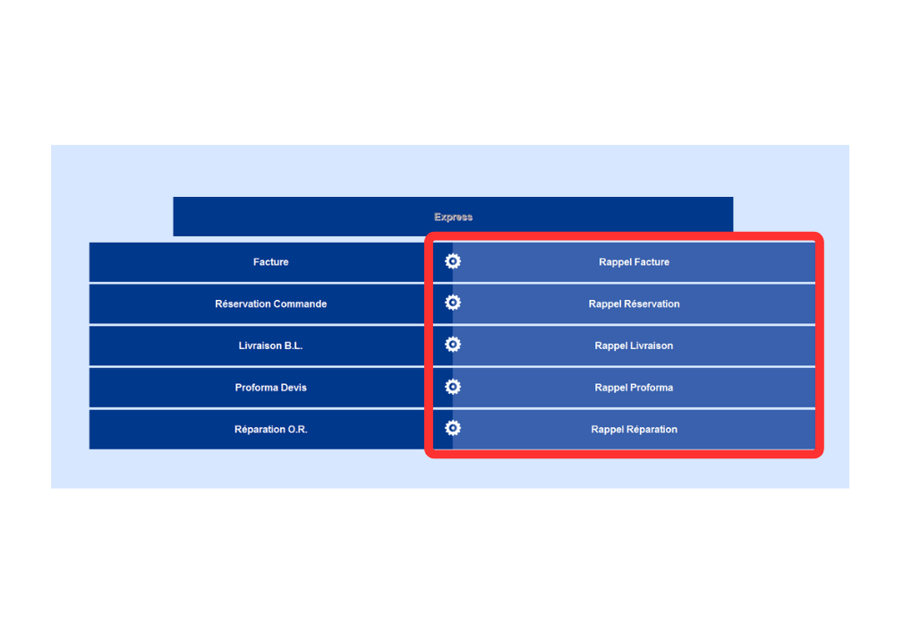 Sélection du type de document à rappeler puis clic droit