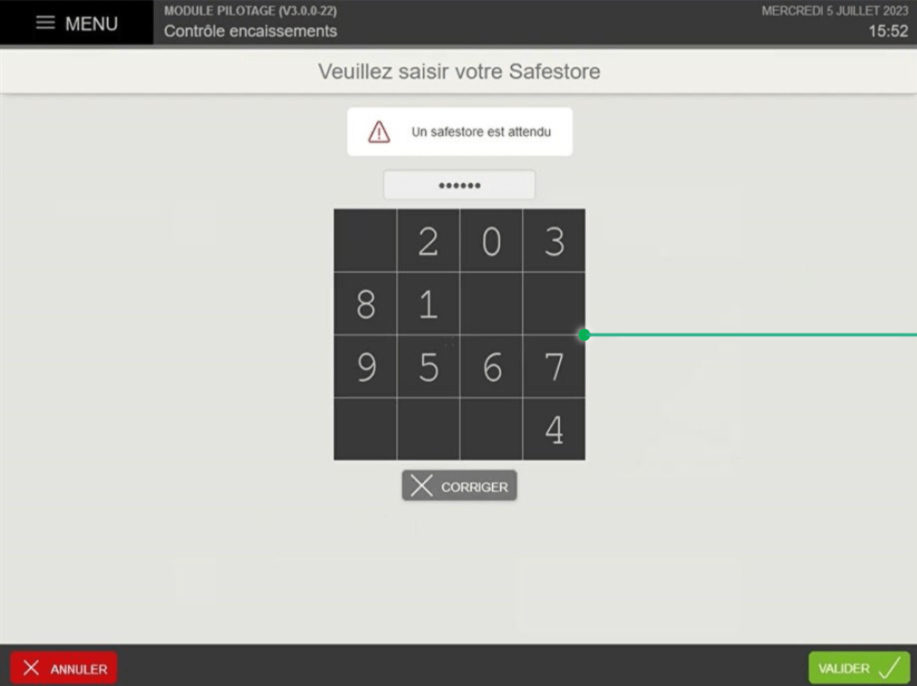 Identifiez vous au module sécurité de votre logiciel de caisse Bimedia