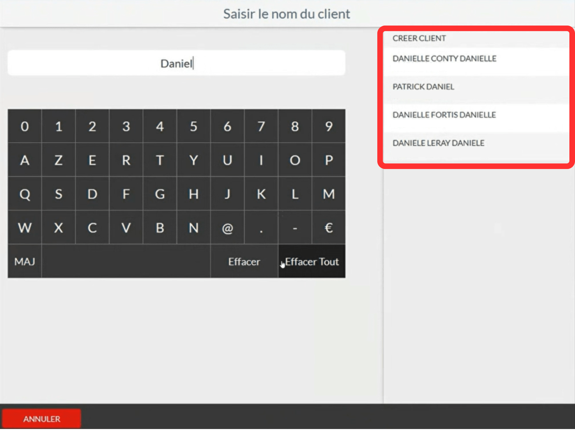 Il est maintenant possible de rechercher un client par son prénom ou nom complet