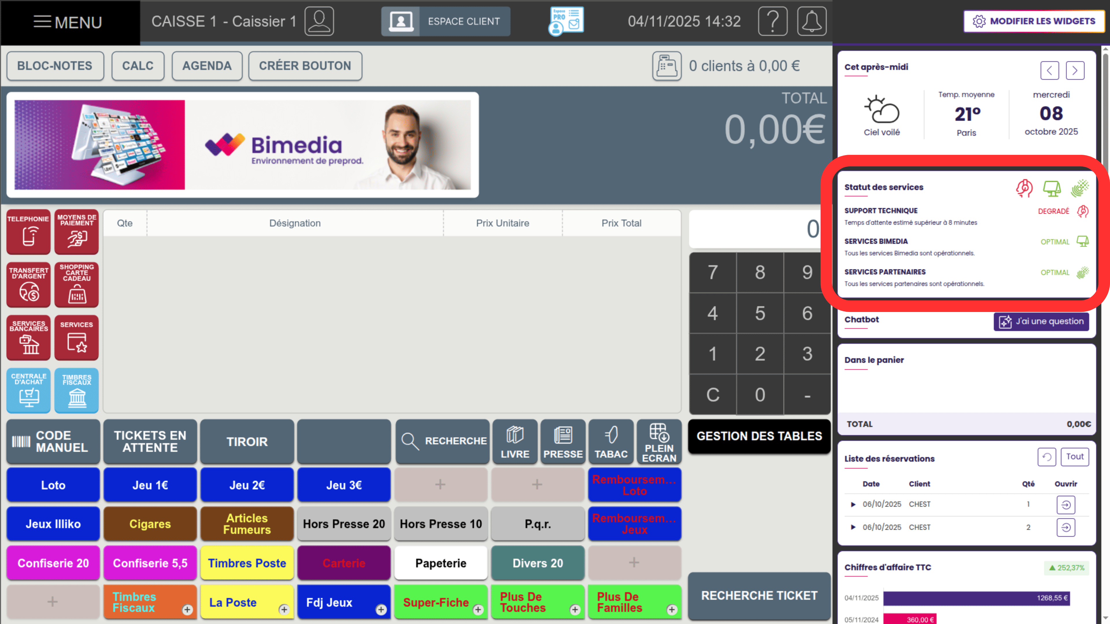 Visualisez en temps réel le statut des différents services accessibles sur la caisse