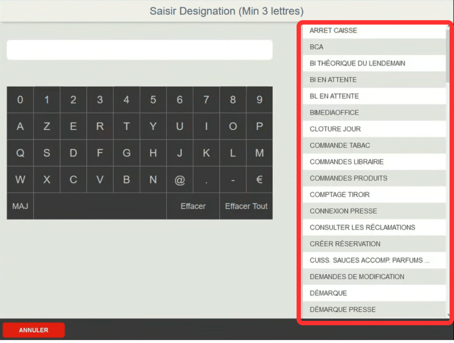 Fonction recherche : trouvez une fonctionnalité instantanément sur votre caisse Bimedia