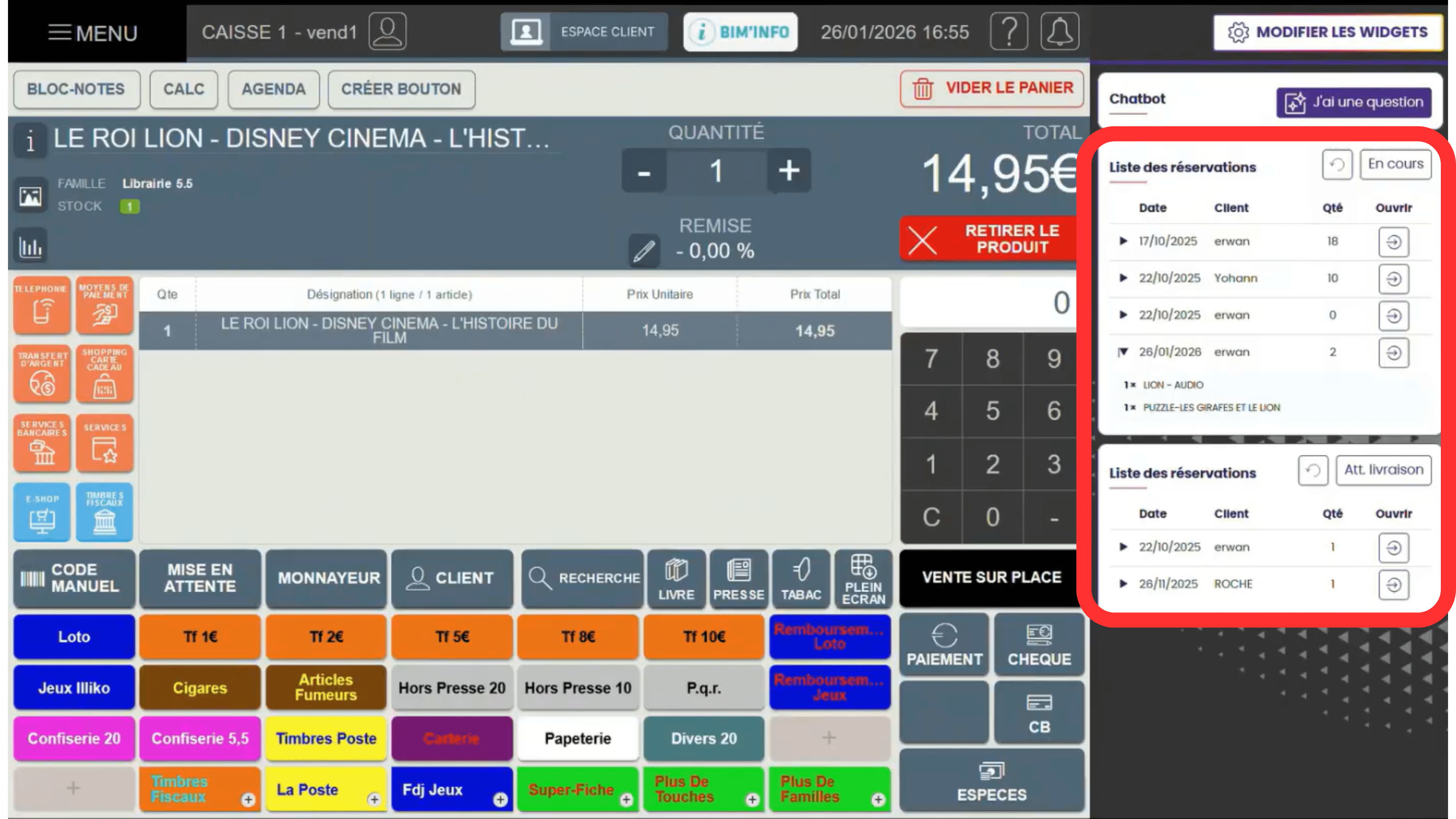 Nouveau widget caisse B Wide Bimedia : vos réservations librairie en un coup d'œil