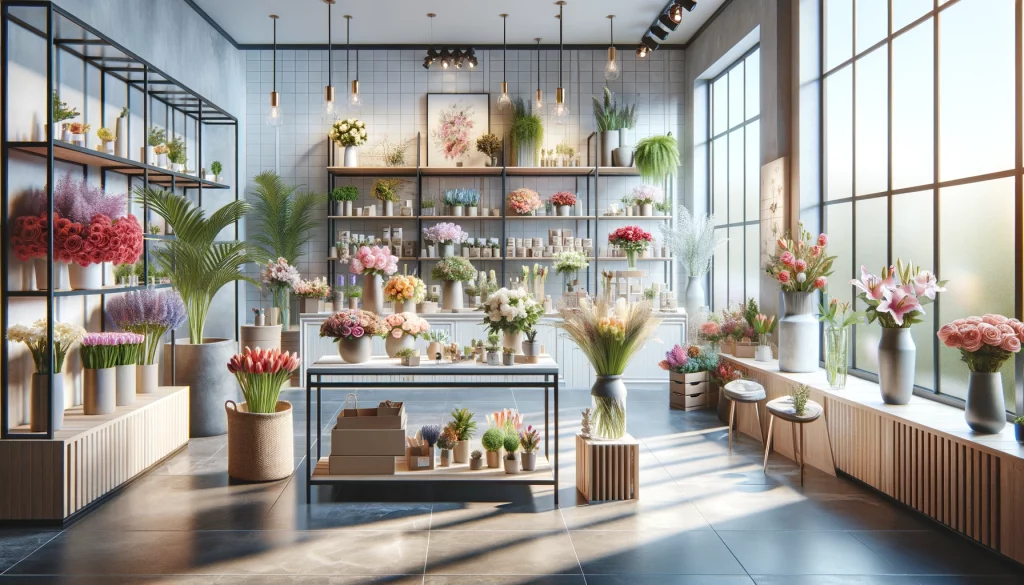 Intérieur d'un magasin de fleurs moderne et bien éclairé