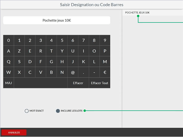 Saisie de la désignation du code-barres pour la pochette de jeux