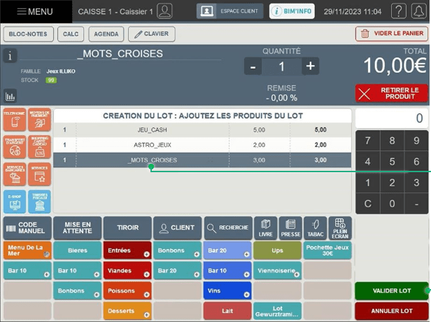 Ajout des jeux au panier et valider pour créer les lots