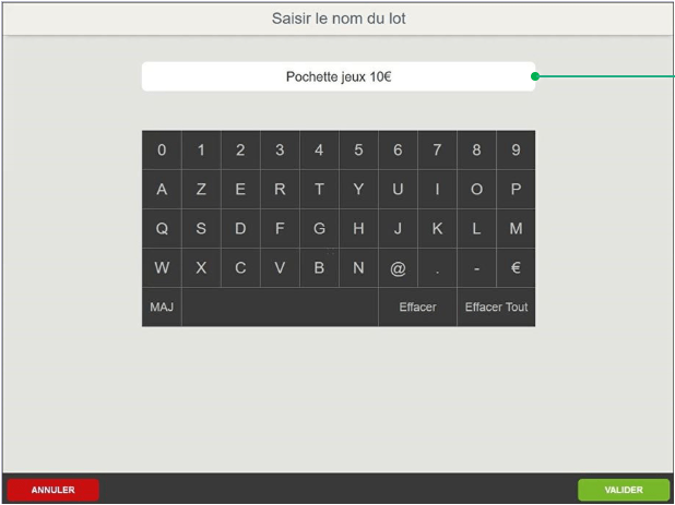 Saisi du nom du lot pour la création de la pochette de jeux