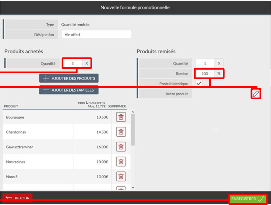 Choix du produit à remiser pour la gestion de formules promotionnelles dans le mode quantité remisée dans son logiciel de caisse