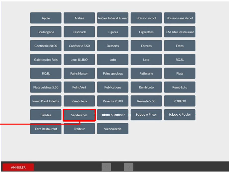 Sélectionnez la famille pour la gestion des formules promotionnelles en mode menu sur son logiciel de caisse