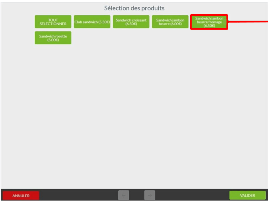 Sélectionnez le produit pour la gestion des formules promotionnelles en mode menu sur son logiciel de caisse