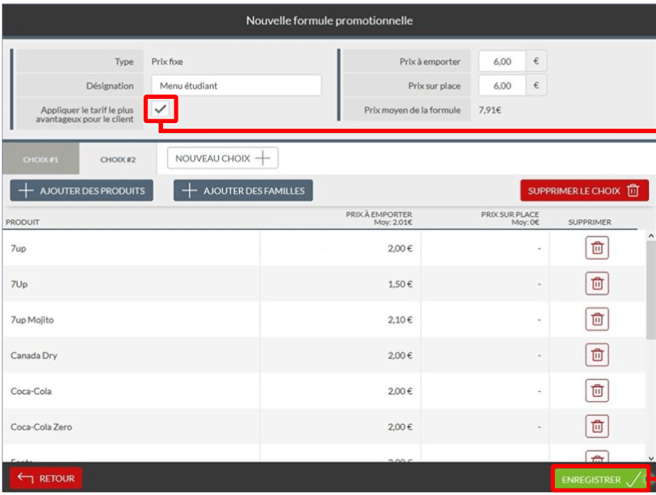 Appliquer le tarif avantageux pour le client dans la gestion des formules promotionnelles en mode menu sur le logiciel de caisse