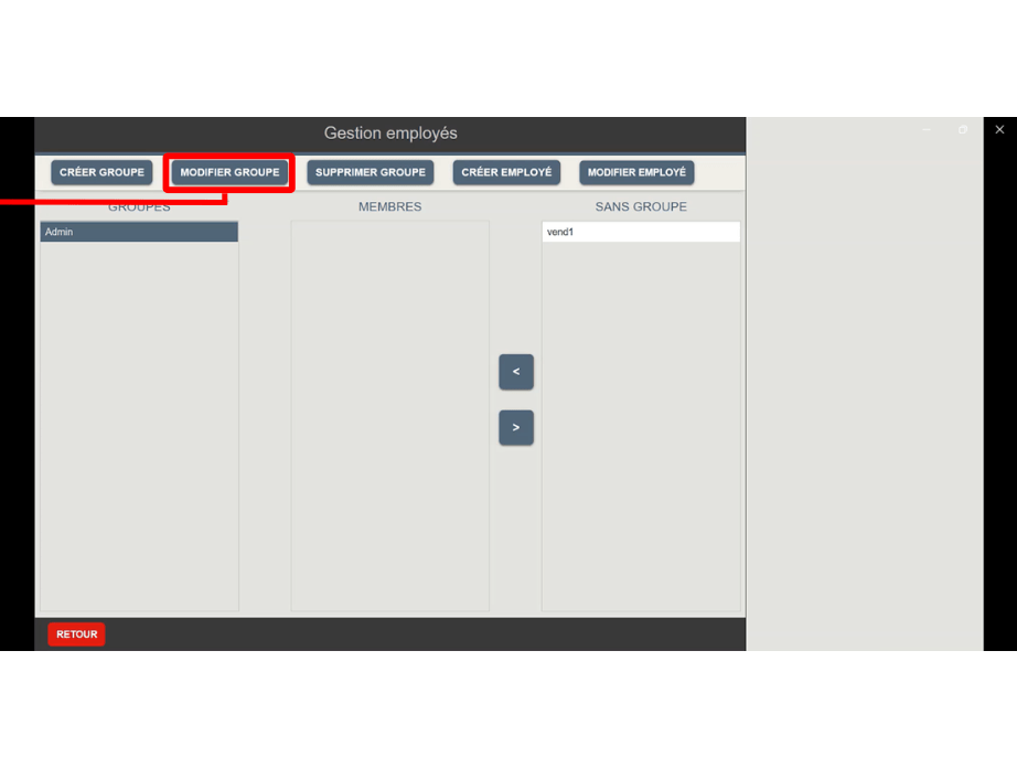 Ajuster les groupes dans les paramétrages des widgets par le gérant du logiciel de caisse Bimedia