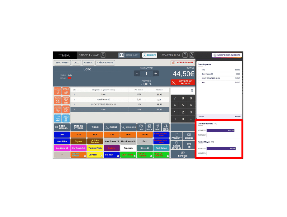 Paramétrage des widgets par le gérant sur son logiciel de caisse Bimedia