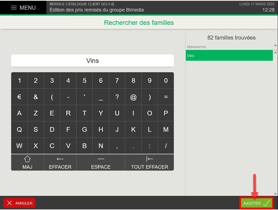 Recherche de familles gestion prix remisés sur son logiciel de caisse Bimedia