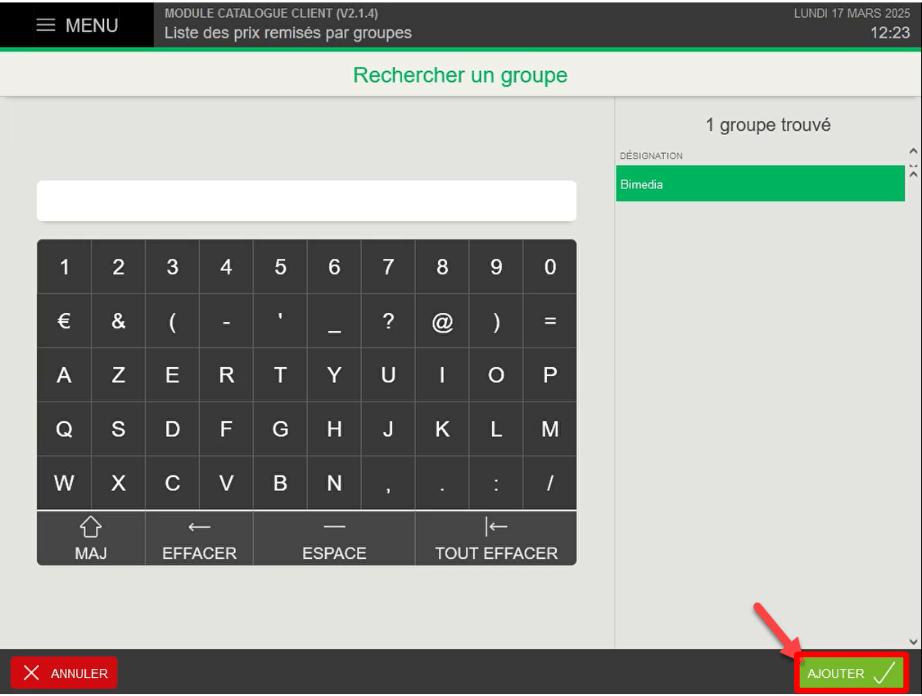 Rechercher un groupe de gestion prix remisés sur son logiciel de caisse Bimedia