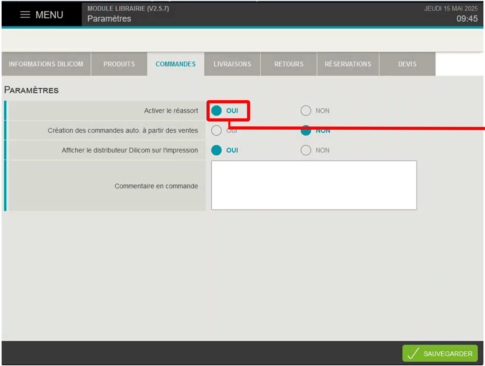 Activer le bouton réassort du module librairie de son logiciel de caisse Bimedia