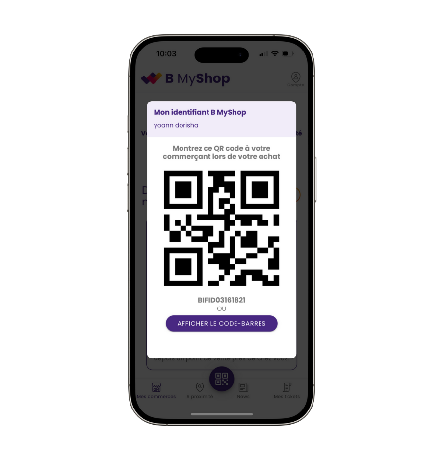 QR code qui permet de préremplir les informations du client en caisse