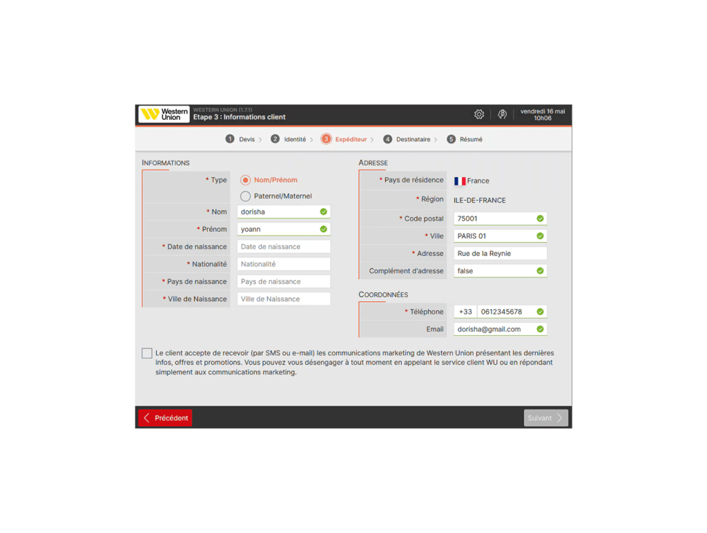 Transfert d'argent avec sa nouvelle fonctionnalité permet de préremplir les informations clients dans son logiciel de caisse Bimedia