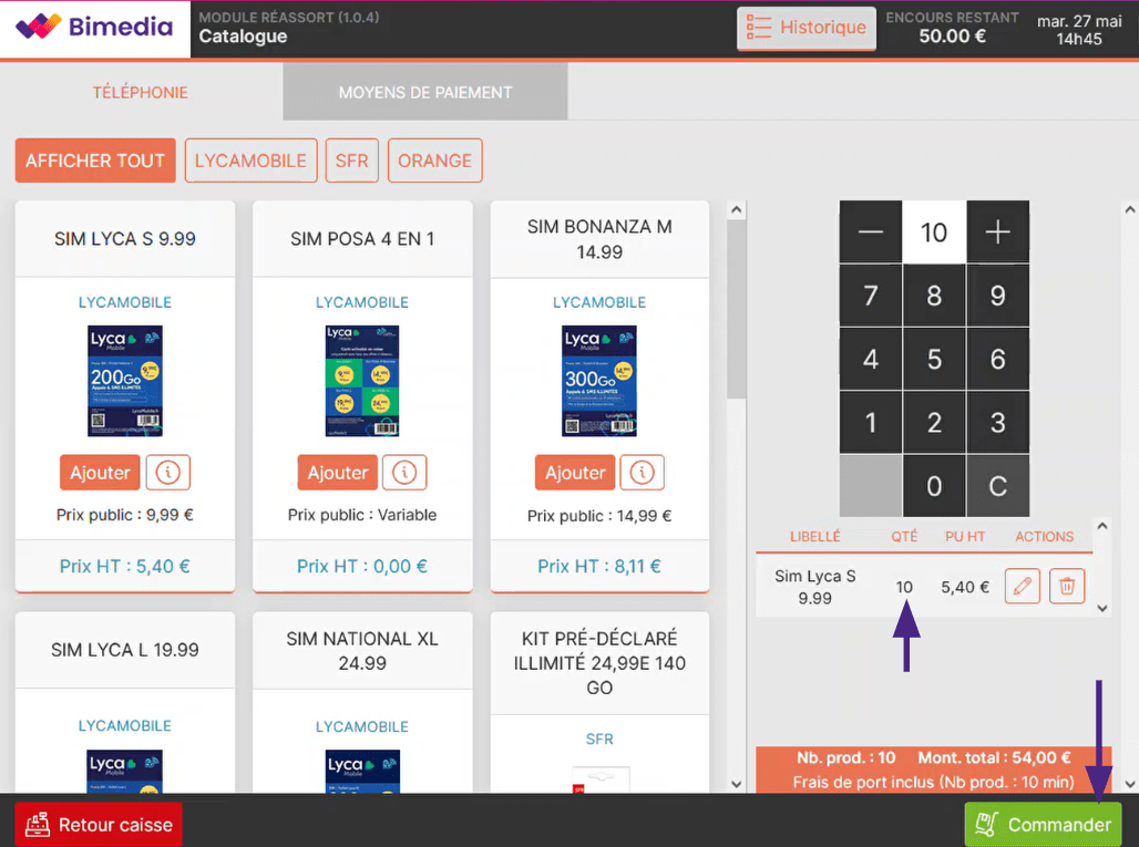 Après avoir sélectionné les produits dans le catalogue, validez votre panier et commandez