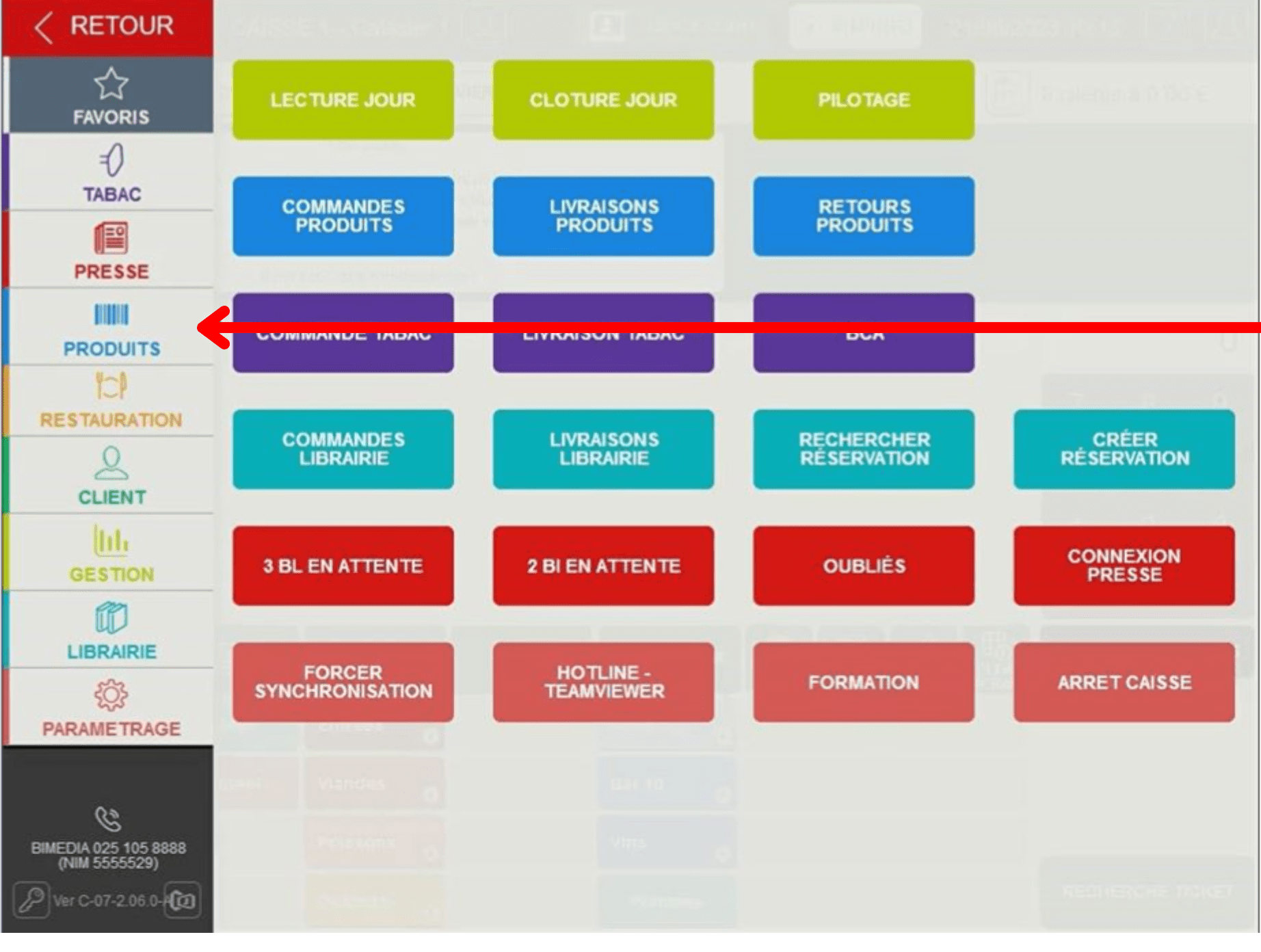 Appuyez sur "PRODUITS" dans le module de votre caisse enregistreuse