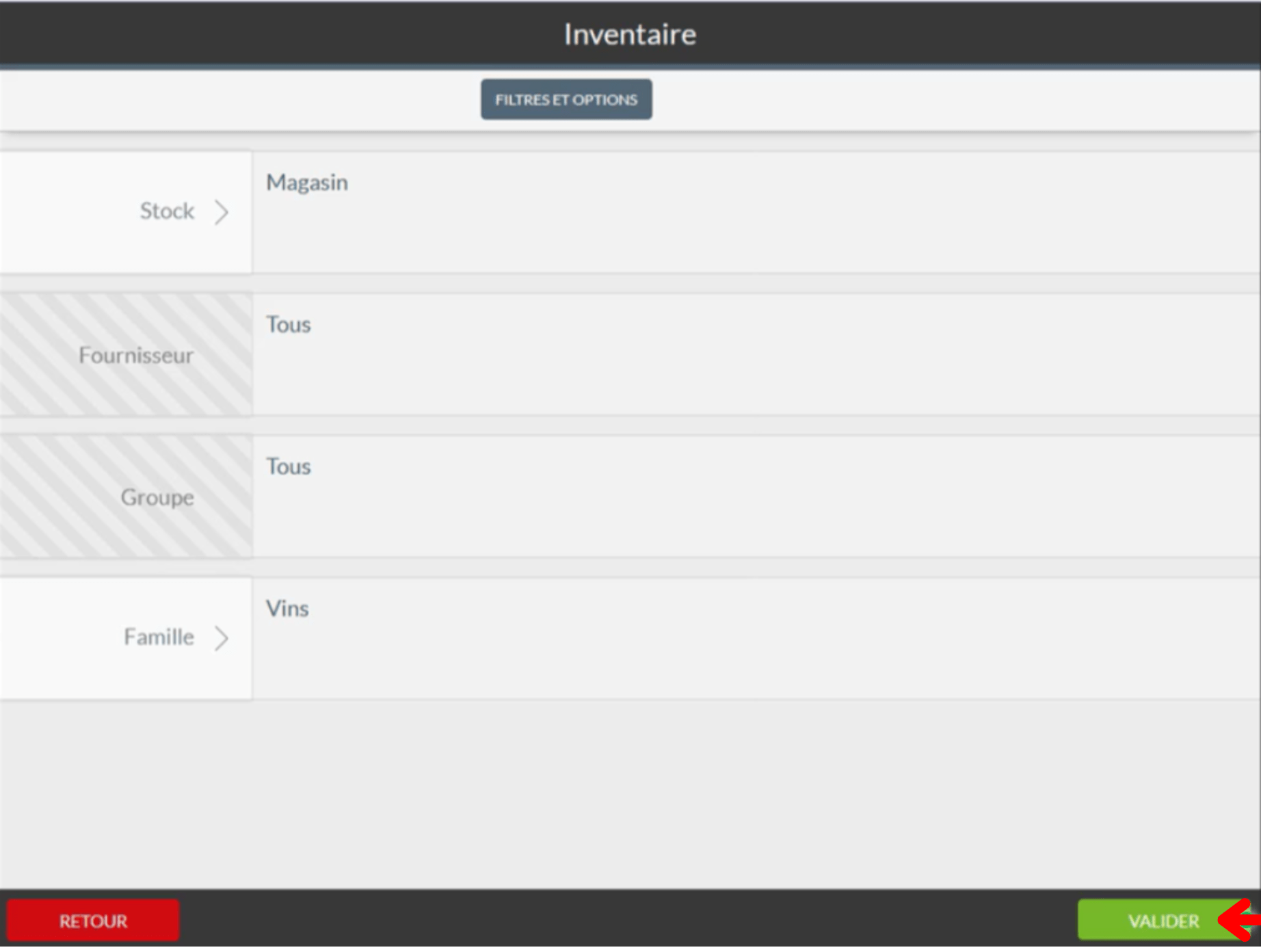 Une fois les filtres et options sélectionnés, appuyez sur "VALIDER".